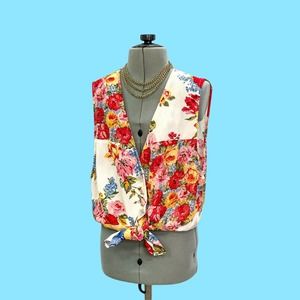 Sheer Floral Tank / Vintage Floral Tank / Button Up Tank / Colorful Floral Tank
